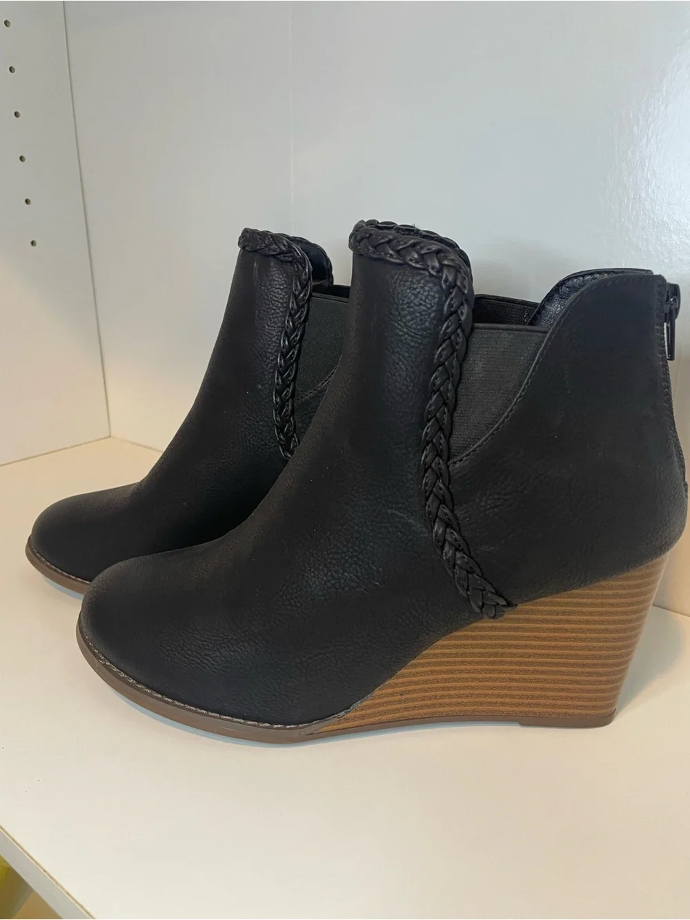 Maurices Black Braided-Trim Wedge Ankle Booties